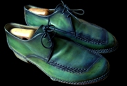 Berluti, patine vert-bleu-gris & rouge-bordeaux (inc=visible sur la photo! sorry!