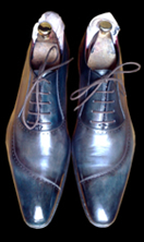 patine bleu et gris, plusieurs nuances, bouts bleu glacé