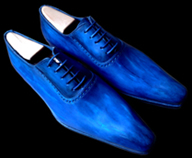 Chaussures Paulus Bolten, bout diamand et patine bleu sur commande uniquement...