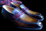 Weston Aston mocs, patine en degrade marron prune et violine en bandeau